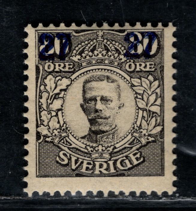 Lot 158 Sweden SC#104 [Facit 104v3] 27o on 80o Black 1917-1918 Surcharged Gustav V in Medallion Issue, Souble Surcharge, A FNH Single, Click on Listing to See ALL Pictures, Estimated Value $52
