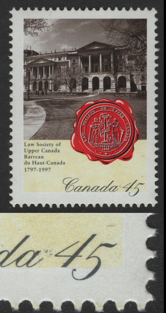 Lot 438 Canada  #1640var 45c Multicoloured Osgoode Hall, 1997 Law Society Of Upper Canada, A VFNH Single Showing Smudge Between "Canada" & "45"