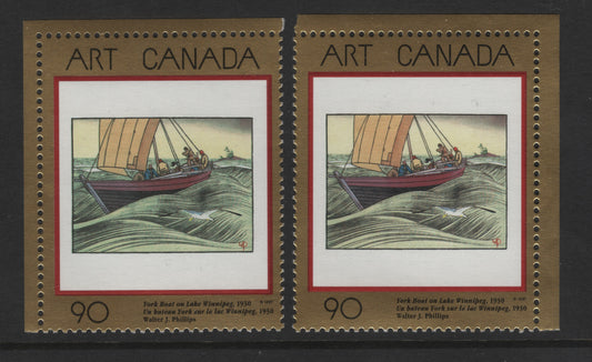 Lot 441 Canada  #1635 90c Multicoloured York Boat On Lake Winnipeg, 1997 Art Canada Issue, 2 VFNH Singles Strong & Weak Tagging