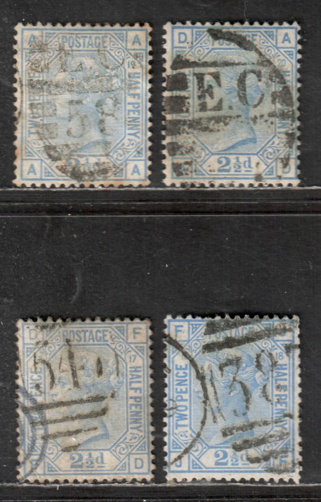 Lot 154 Great Britain SG#142, SC#68 2 1/2d Blue 1876-1880 Queen Victoria Issue, Plates 17-20, Orb Wmk, 4 VG-F Used Singles, Click on Listing to See ALL Pictures, Estimated Value $73