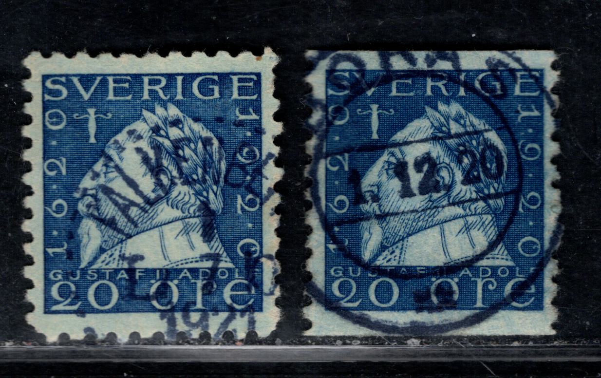 Lot 156 (C) Sweden SC#164 [Facit 152Abz]-166 [Facit 152Cbz] 1920 Gustav II Adolf Issue, 2 Very Fine Used Singles, Click on Listing to See ALL Pictures, 2017 Scott Cat. $167kr = $21