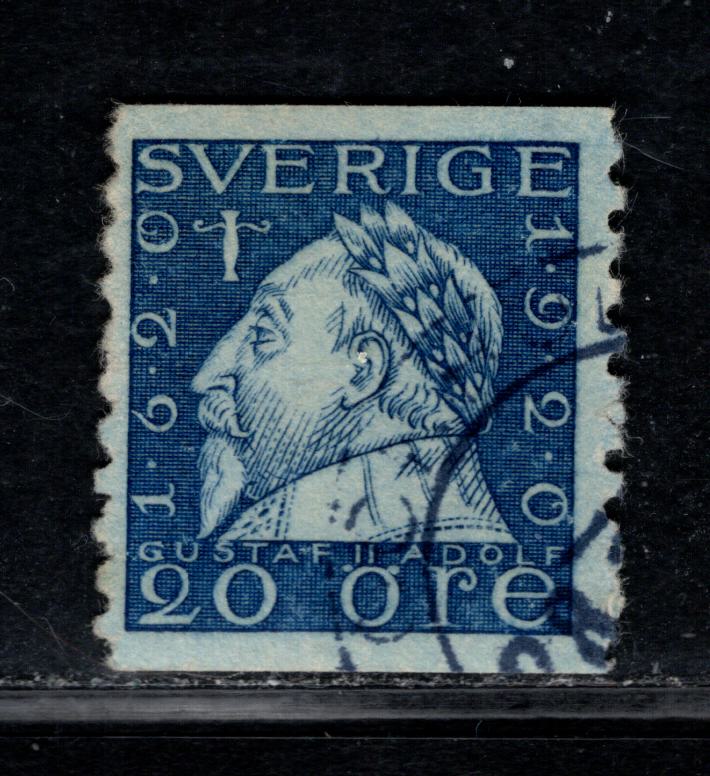 Lot 156 (C) Sweden SC#165 [Facit 152cx] 20o Blue 1920 Gustav II Adolf Issue, With Upward Sloping Wmk, Perf 10 Vertical, A Fine/Very Fine Used Single, Click on Listing to See ALL Pictures, Estimated Value $30