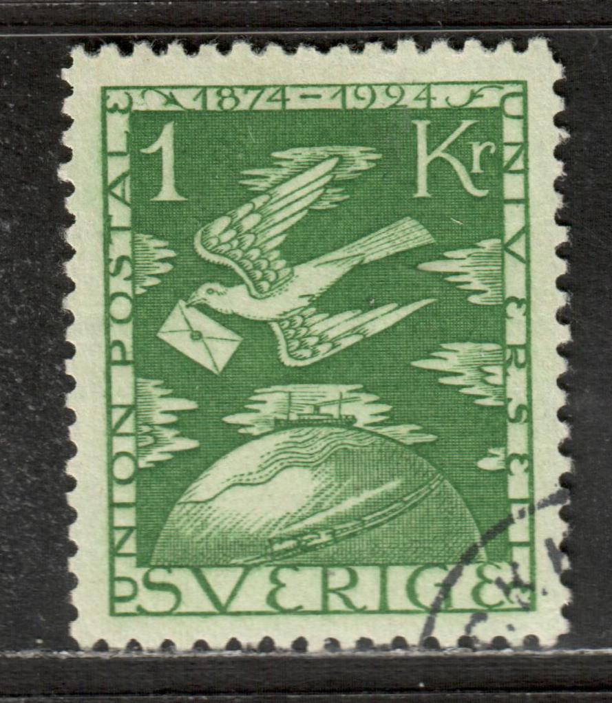 Lot 77 Sweden SC#225 1kr Green 1924 UPU Congress Issue, A Very Fine Used Single, Click on Listing to See ALL Pictures, 2022 Scott Classic Cat. $87.5