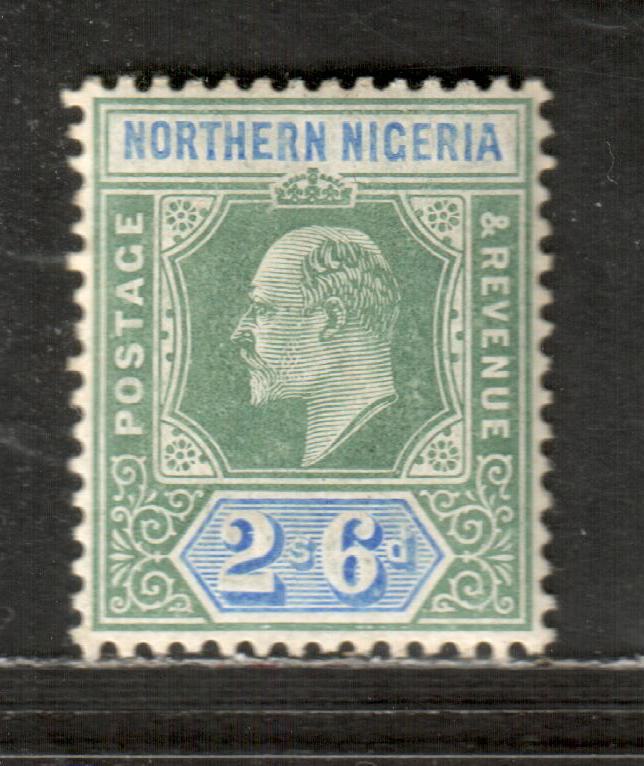 Lot 79 Northern Nigeria SG #27a 2/6d Dull Bluish Green & Ultramarine King Edward VII, 1905-1907 Imperium Keyplates Issue With Multiple Crown CA Wmk On Chalky Paper, A VFOG Single Only 24,360 Issued