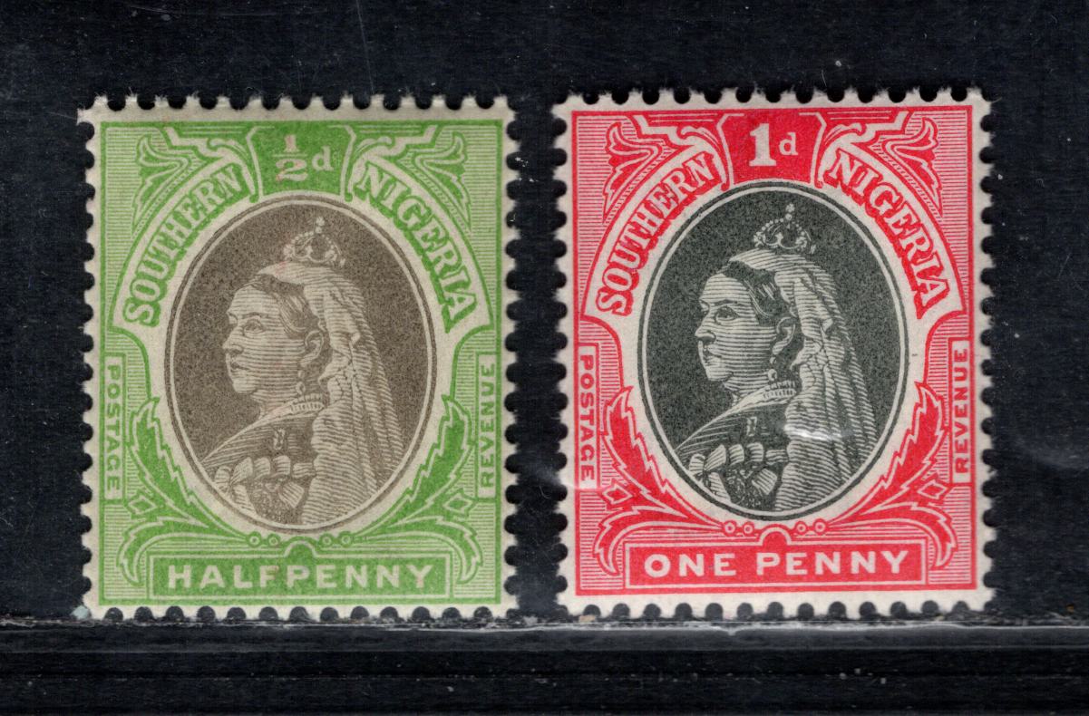 Southern Nigeria SG#1a-2 1901-1903 Queen Victoria Widow's Weeds Keyplate Issue, Crown CA Wmk, 2 VFOG Singles, Click on Listing to See ALL Pictures, Estimated Value $15