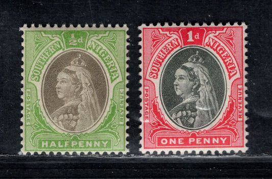Southern Nigeria SG#1a-2 1901-1903 Queen Victoria Widow's Weeds Keyplate Issue, Crown CA Wmk, 2 VFOG Singles, Click on Listing to See ALL Pictures, Estimated Value $15