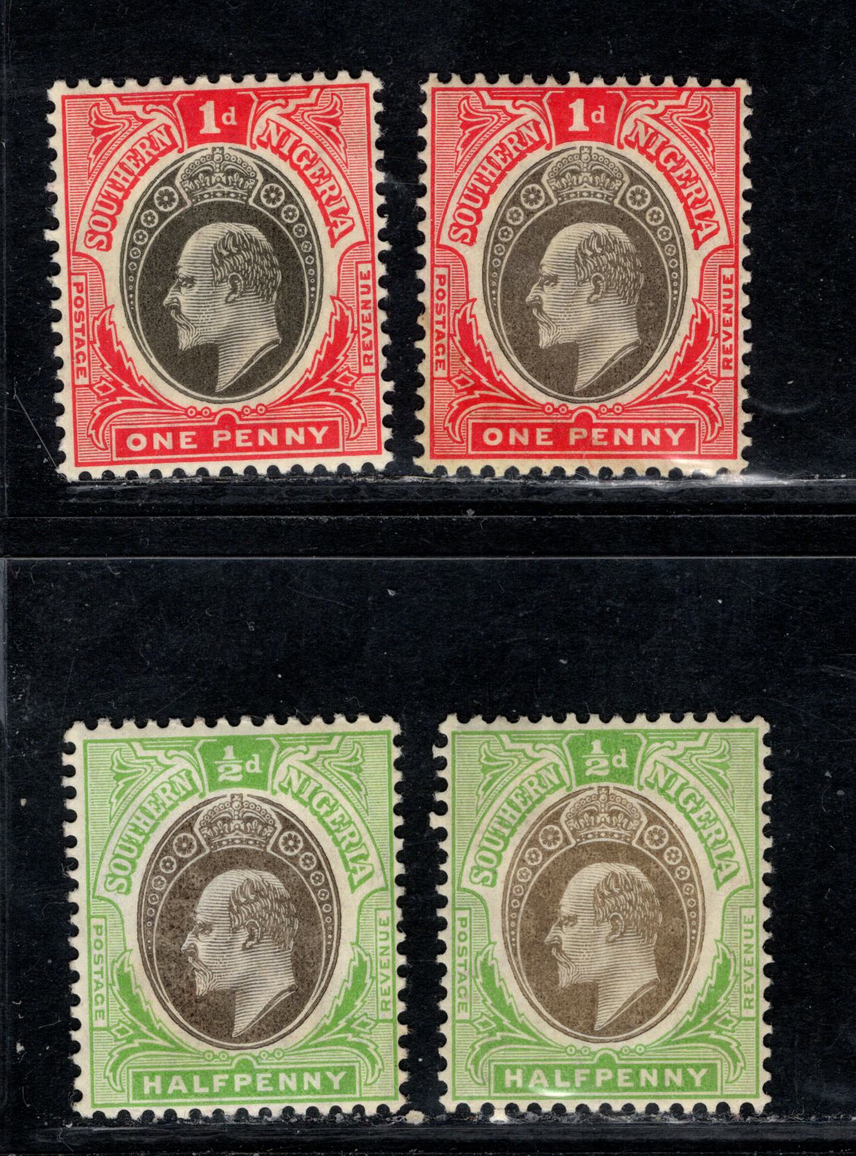 Lot 80 Southern Nigeria SG#21a-22a 1905-1906 King Edward VII Keyplates Issue, Multiple Crown CA Wmk, Chalky Paper, 4 VFOG Singles, Click on Listing to See ALL Pictures, Estimated Value $30