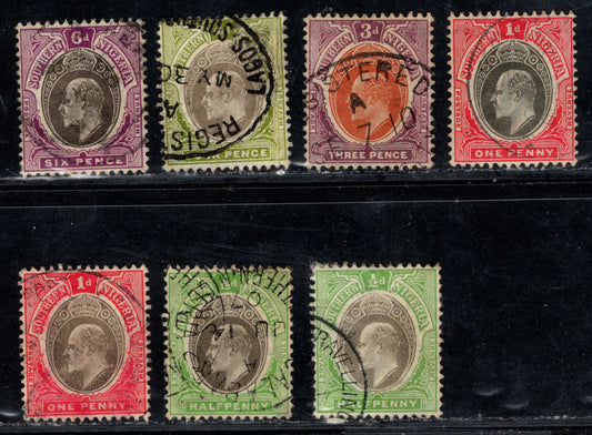 Lot 82 Southern Nigeria SG#21a/27a 1907-1909 King Edward VII Keyplates Issue, Multiple Crown CA Wmk, Chalky Paper, Head B, 7 Very Fine Used Singles, Click on Listing to See ALL Pictures, Estimated Value $80