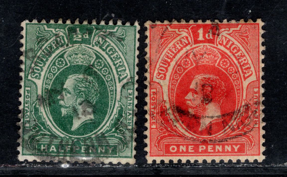 Southern Nigeria SG#45-46var 1912-1913 King George V Keyplate Issue, Multiple Crown CA Wmk, , 2 Very Fine Used Booklet Singles, Estimated Value $5