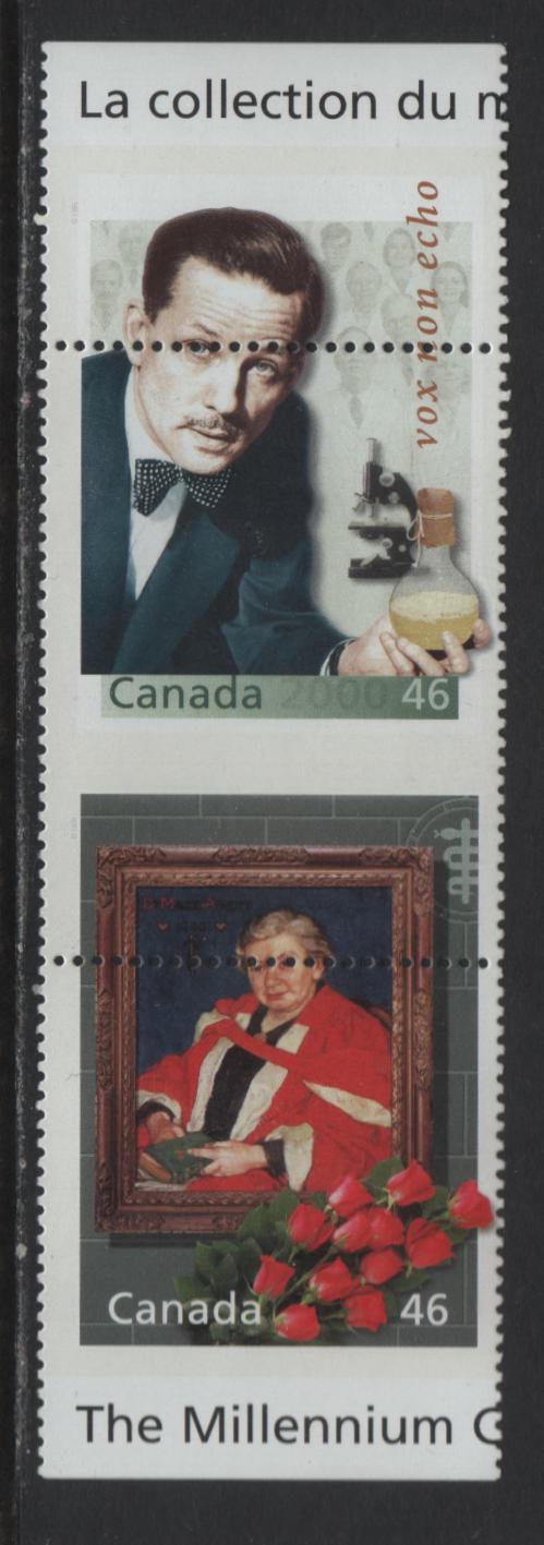 Lot 86 Canada #1822a,cvar 46c Multicoloured Armand Frappier & Maude Abbott, 2000 The Millennium Collection Issue, A VFNH Vertical Pair With Perforation Shift Resulting In G4dH and G4cT Tagging Errors, Small Tear In Selvedge At Top