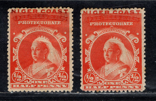 Lot 161 Niger Coast Protectorate SG#45a 1/2d Queen Victoria, 1893-1894 Obliterated Oil Rivers Issue, 2 F&VF OG Singles On Horizontal & Vertical Wove Paper, Perf 13 1/2 - 14