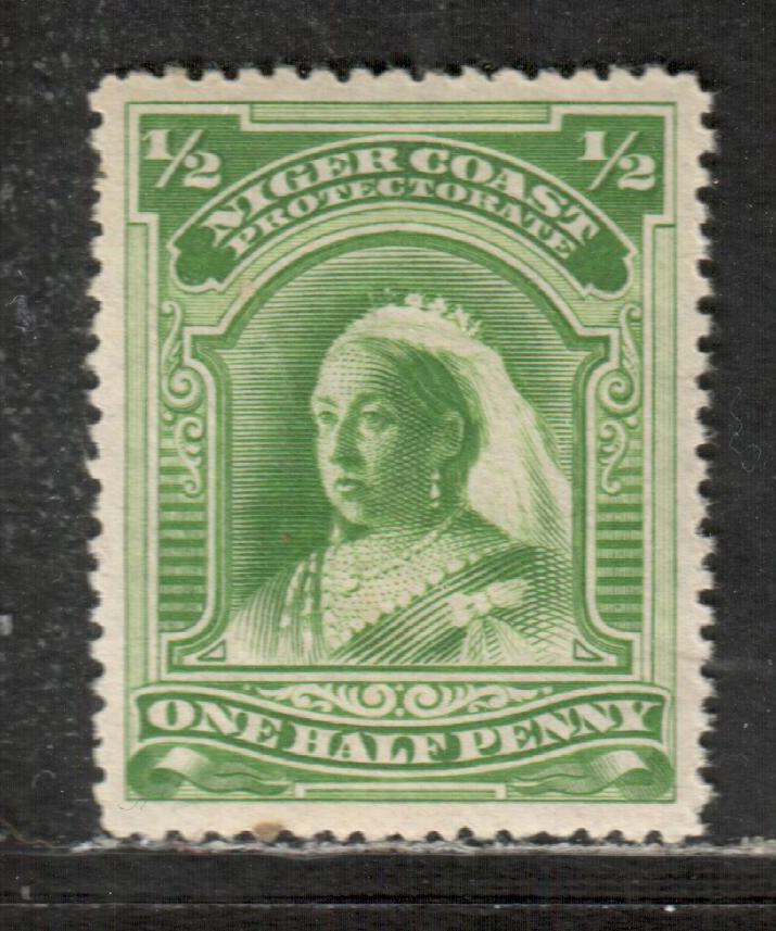 Niger Coast Protectorate SG#51c 1/2d Yellow Green Queen Victoria, 1894-1895 Unwatermarked Waterlow Widow's Weeds Issue, A VFOG Single Perf 13 1/2-14 On Horizontal Wove Paper, Small Minor Tone Spot On One Perf