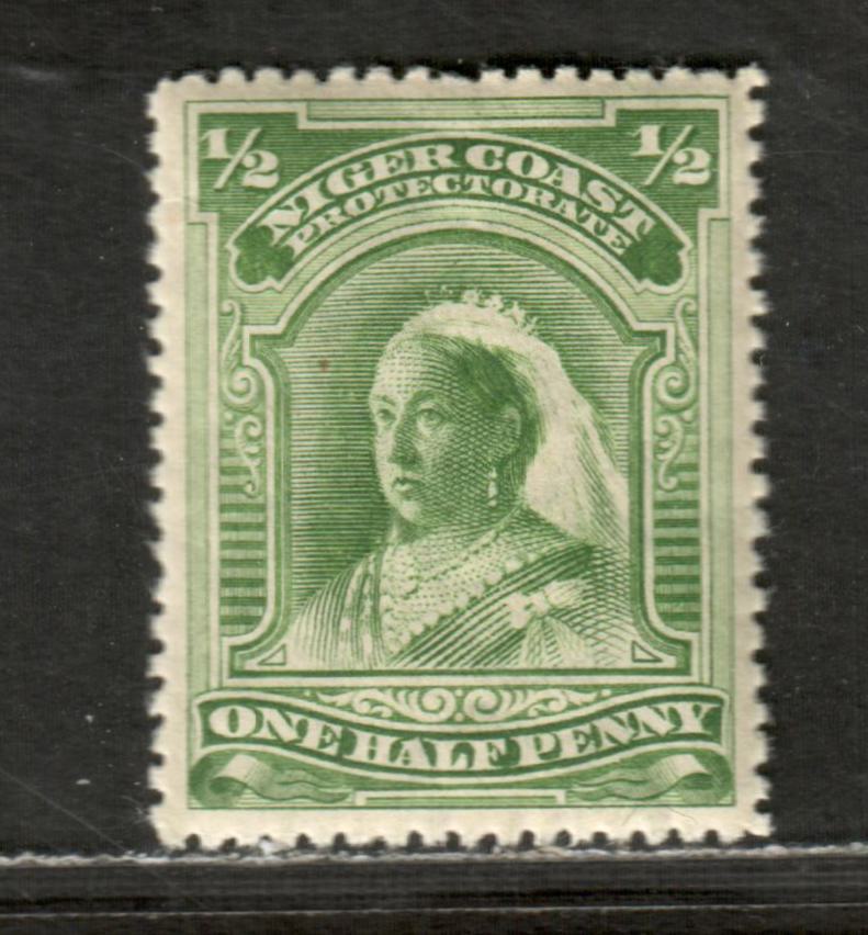 Niger Coast Protectorate SG#66b 1/2d Yellow Green Queen Victoria, 1897-1900 Waterlow Widow's Weeds Issue With Crown CA Wmk, A VFNH Single Perf 13 1/2-14