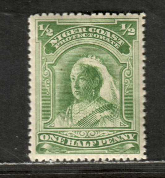 Niger Coast Protectorate SG#66b 1/2d Yellow Green Queen Victoria, 1897-1900 Waterlow Widow's Weeds Issue With Crown CA Wmk, A VFNH Single Perf 13 1/2-14