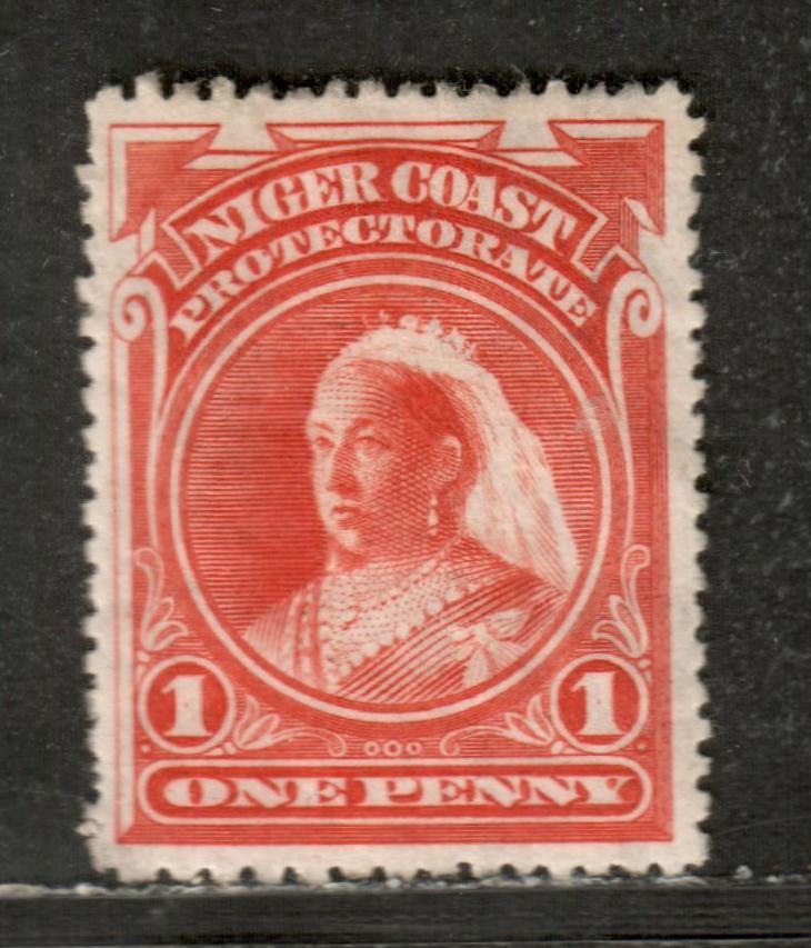 Niger Coast Protectorate SG#67e 1d Orange Vermilion Queen Victoria, 1897-1900 Waterlow Widow's Weeds Issue With Crown CA Wmk, A VFOG Single Perf 13 1/2-14 Comp 12-13