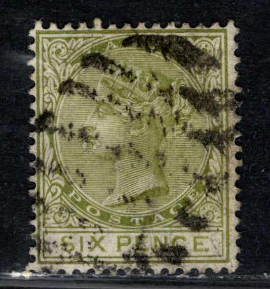 Lagos #25 6d Sage Green Queen Victoria, 1884-1886 Queen Victoria New Color Keyplates Issue, A Fine Used Single Crown CA Wmk, De La Rue Printing,