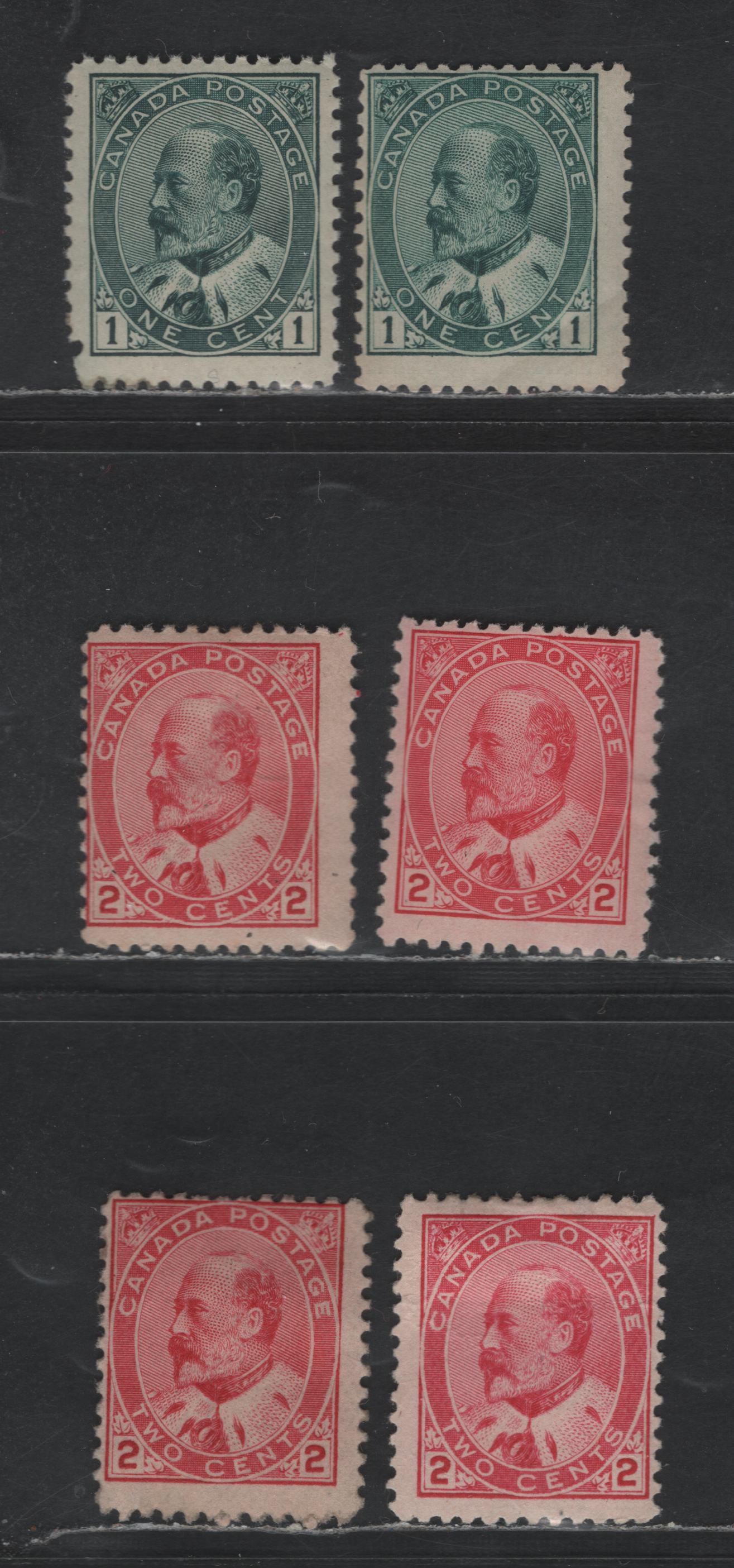 Canada #89i, 90 1c, 2c Deep Green, Carmine & Carmine Rose King Edward VII, 1903-1911 King Edward VII Issue, 6 Good & VG OG Singles Various Shades, Some With Small Faults