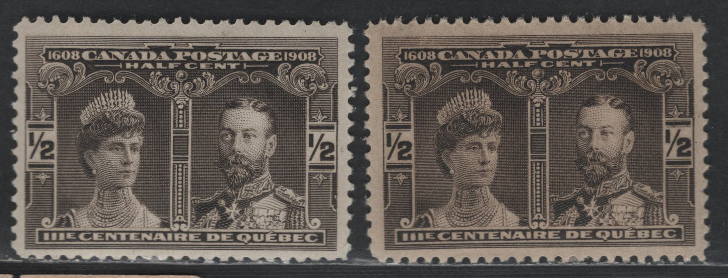 Canada #96 1/2c Black Brown & Brown Black Prince & Princess Of Wales, 1908 Quebec Tercentenary Issue, 2 VFOG Singles