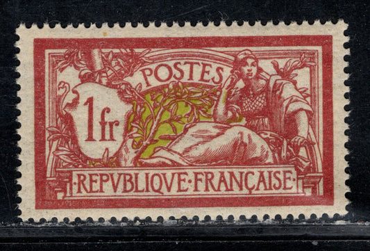 Lot 99 France Maury#121 (Scott # 125) 1fr Wine Red & Olive Liberty & Peace, 1900-1929 Blanc, Mouchon & Merson Issue, A VFNH Single