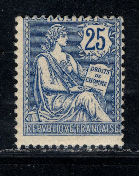 Lot 163 France Maury#127 (Scott #136) 25c Blue Rights Of Man, 1900-1929 Blanc, Mouchon & Merson Issue, A VGNH Single