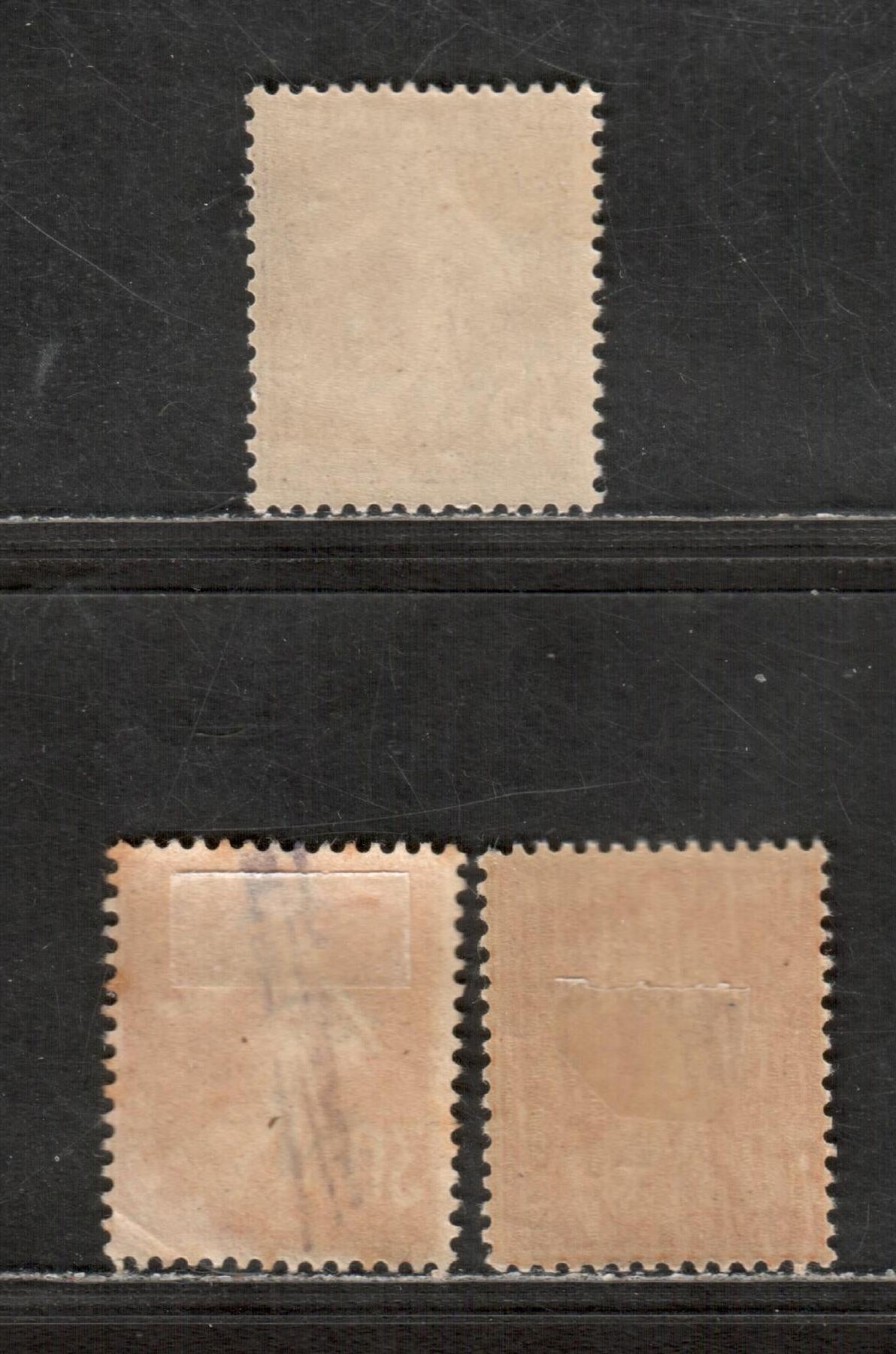 Lot 163 France Maury# 141 x2shades, 142 Scott# 170 x2, 175 30c Dark Brown On Yellowish, 40c Vermilion On Yellowish, 1f Deep Bronze Green Orange, Yellow Orange & Violet , 1906-1937 Solid Background Sower Issue, 3 FOG Singles Type II W/ Thicker Numeals