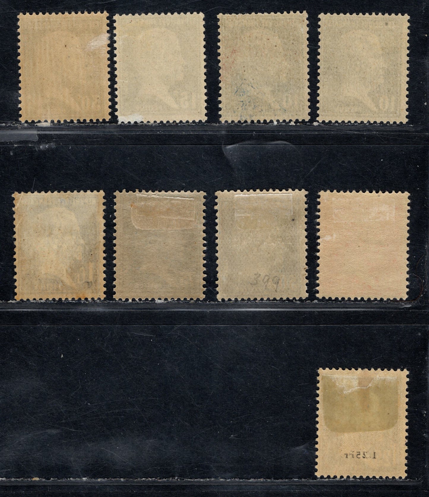 Lot 163 France Maury#170,d, 171, 173-174, 176-177, 179-180 (Scott #185-186, 188-189, 191-192, 194-195) 10c/1.25 Green/Blue Louis Pasteur, 1923-1926 Pasteur Issue, 9 FOG Singles Dark Green Shade of 10c