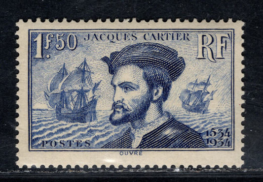 Lot 101 France SC#297 1.50fr Blue Jacques Cartier, 1934 400th Anniversary of Discovery of Canada Issue, A VFOG Single