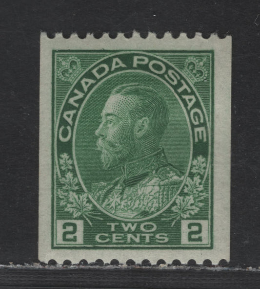 Lot 97 Canada #133 2c Yellow Green King George V, 1915-1924 Admiral Coil Issue, A VFOG Coil Single Wet Printing, Perf 12 Horizontal Retouched Frameline, Both Plate Characteristics