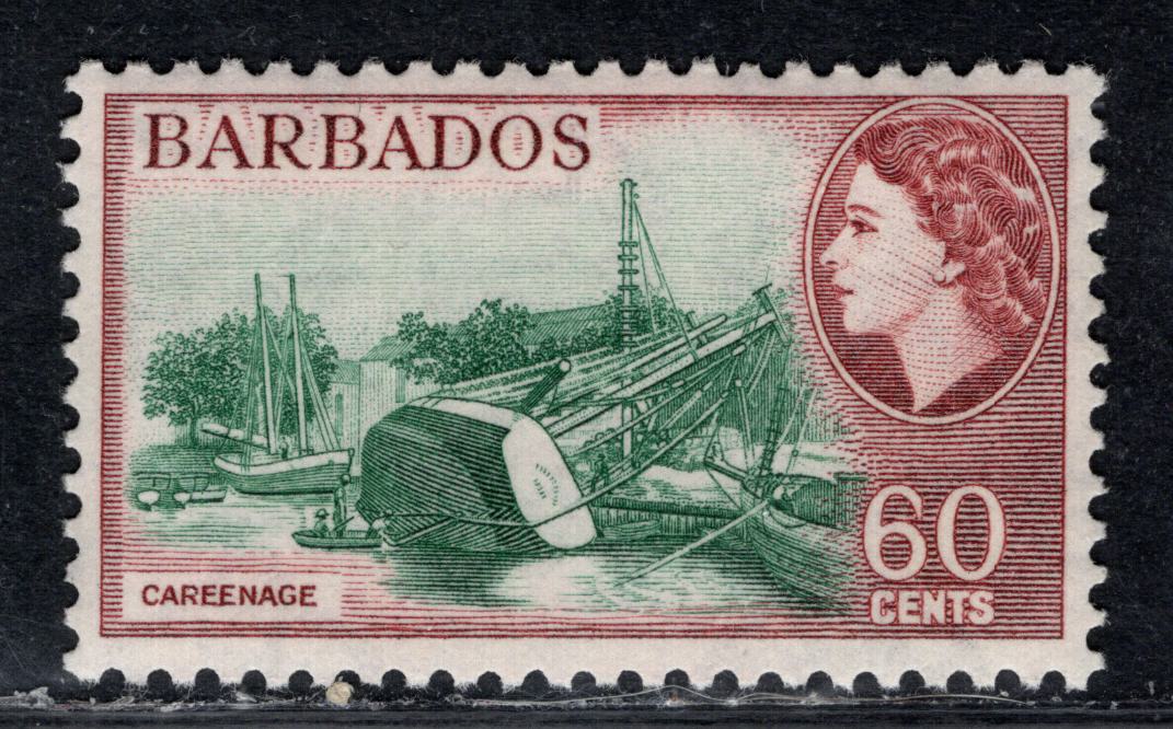 Lot 104 Barbados SG#299a 60c Blue Green & Pale Maroon Careenage, 1951-1961 QE II Pictorial Definitive Issue, A VFNH Single 1960 Printing