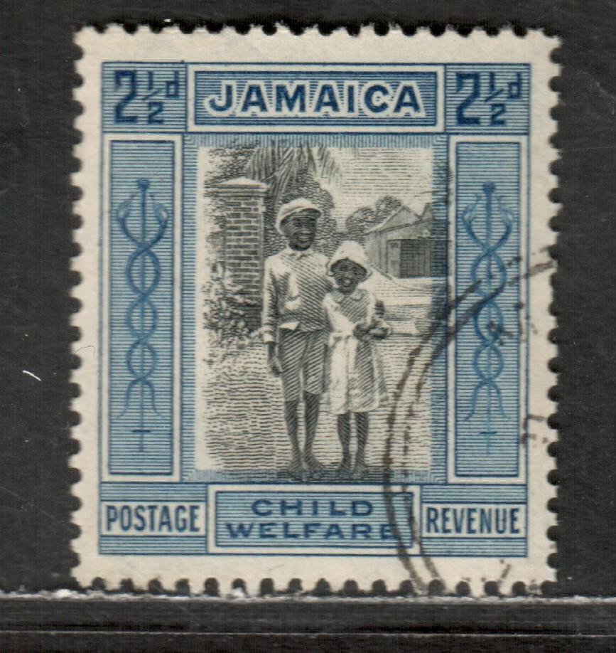 Jamaica SG# 113 2 1/2d + 1/2d Black & Blue, 1923 Child Welfare Semi-Postal Issue, A Very Fine Used Single