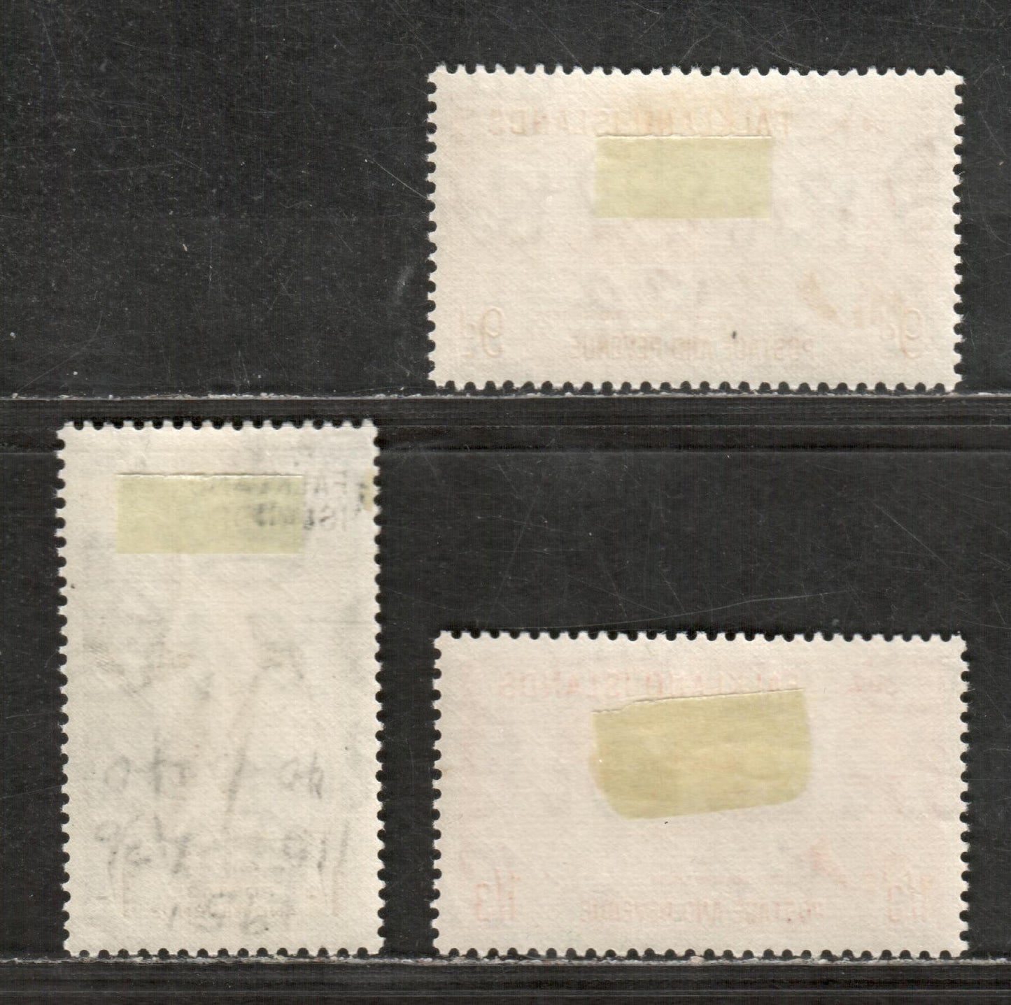 Falkland Islands Gibbons # 179-181 9d Orange Yellow - 1/ 3d Orange, 1952 King George VI Pictorial Definitive Issue, 3 VFOG Singles Later 1952 Printings On Paper With Distinct Cross Mesh