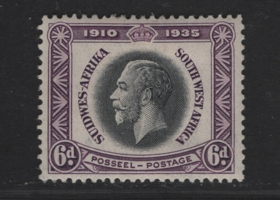South West Africa SC#124 6d Violet & Black George V, 1935 25th Anniv of Reign Of King George V, A VFOG Single, Perf 14x13.5