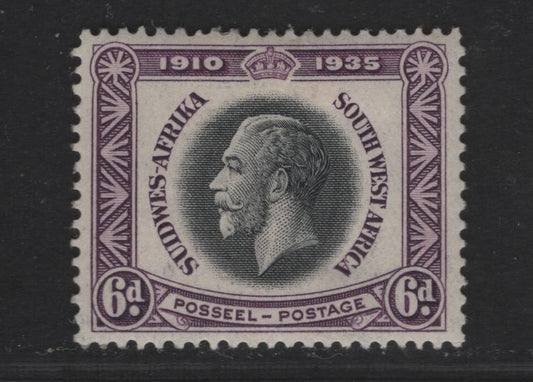 South West Africa SC#124 6d Violet & Black George V, 1935 25th Anniv of Reign Of King George V, A VFOG Single, Perf 14x13.5