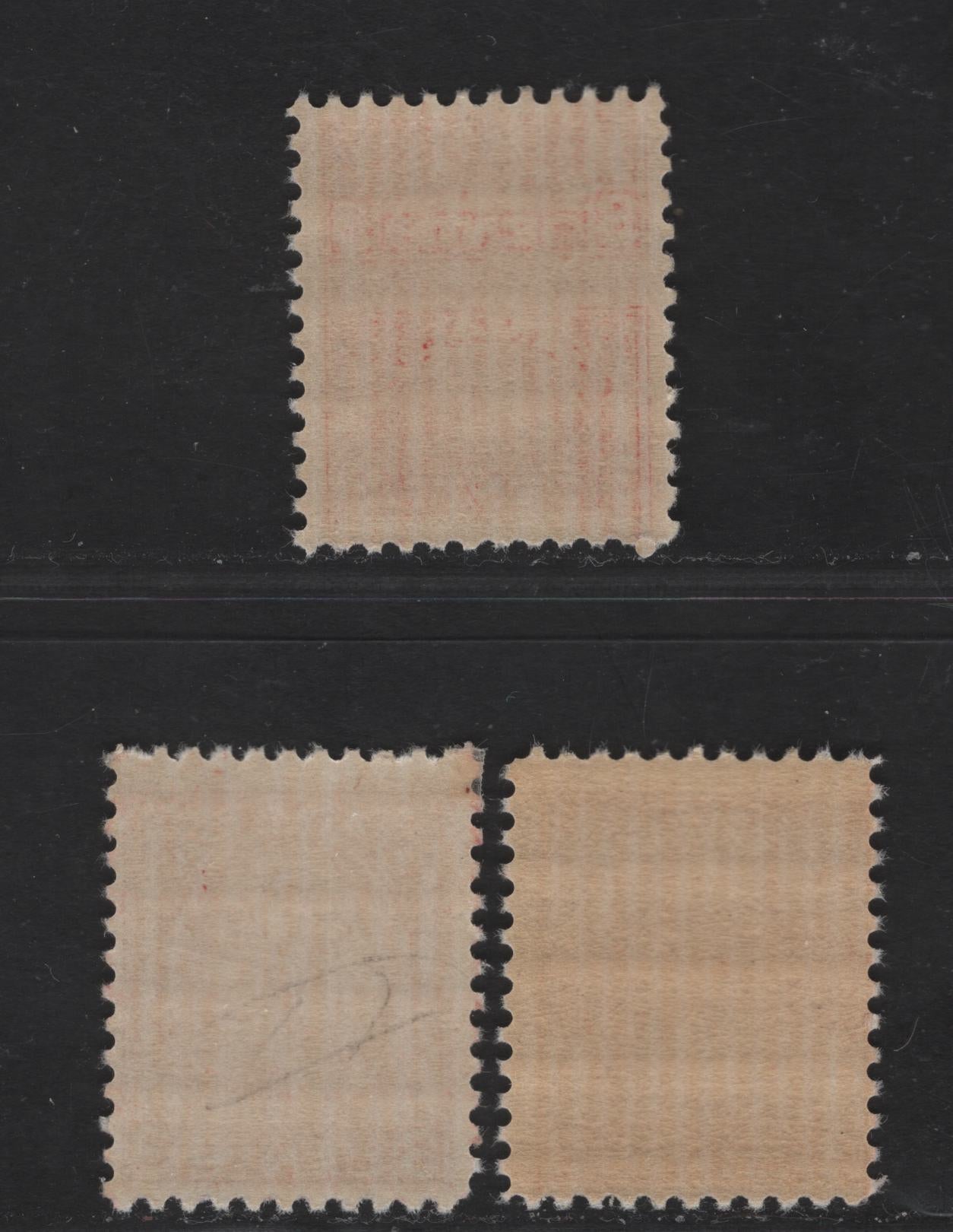 Canada #197, 197c 3c Bright Red, Red & Dull Red King George V, 1932-1935 Medallion Issue, 3 Fine NH & VFNH Singles Dies 1 & 2, Partly Striated & Striated Gums, 4 Gum Breaker Ridges