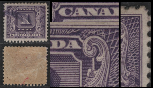 Canada #J6var 1c Bluish Violet Numeral On Fancy Background, 1930-1932 Second Postage Due Issue, A VF Used Single With Very Slight Re-Entry, A Bit Too Fine For The Scan