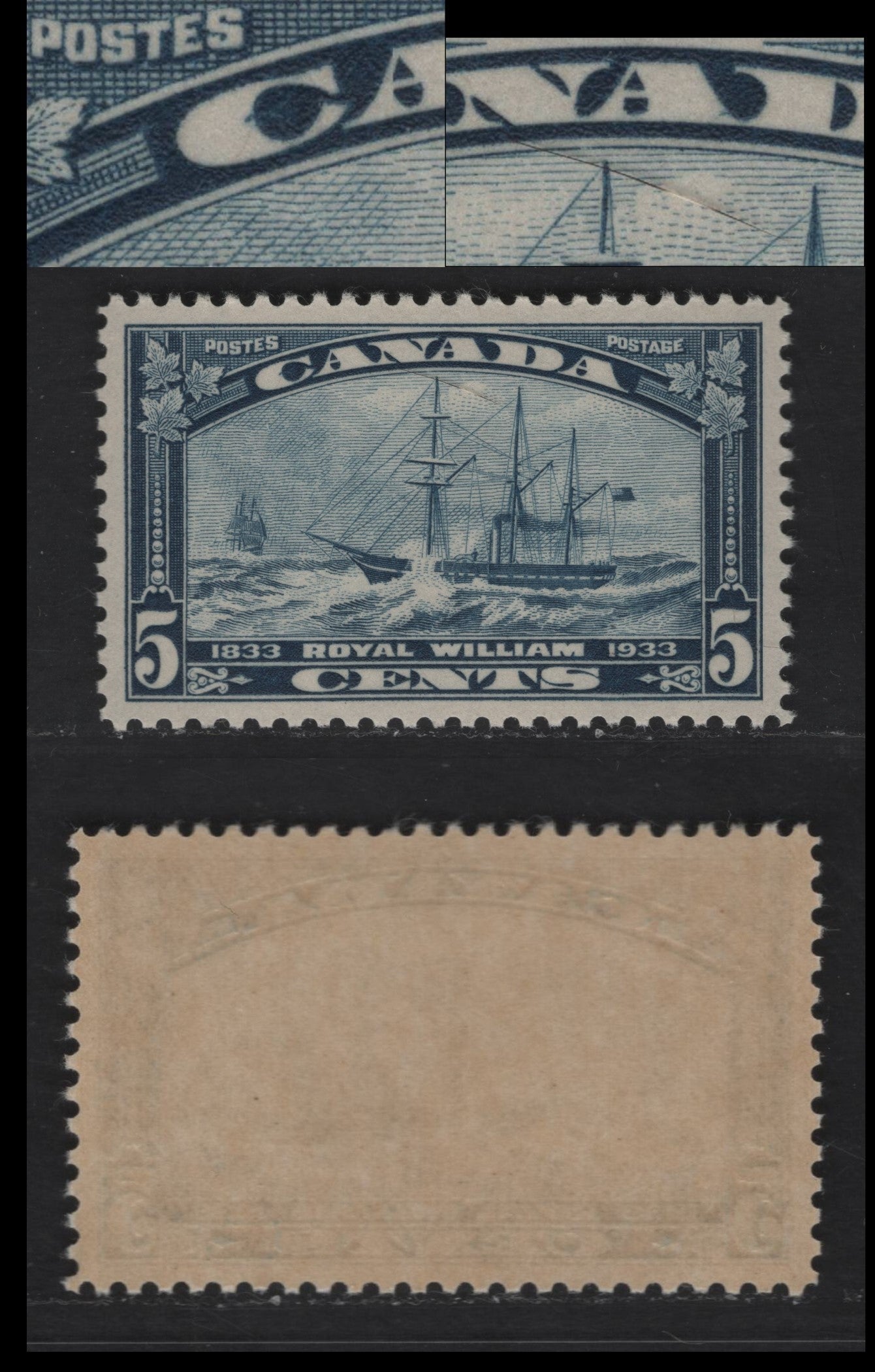 Lot 313 Canada #204var 5c Deep Blue Royal William, 1933 Royal William ...