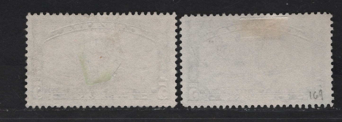 Canada #204 5c Deep Dull Blue, Deep Blue Royal William, 1933 Royal William Issue, 2 Fine & VF Used Singles VF Appearing, But Darker Shade Has Vertical Crease Along Right Margin