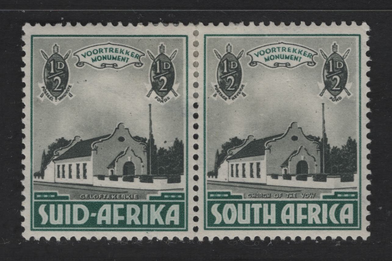 South Africa SC#B1 1/2d + 1/2d Green & Black Church of the Vow, 1933-1936 Semi Postal Issue, A VFOG Se-tenant Pair, Perf 14, Wmk 201