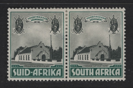 South Africa SC#B1 1/2d + 1/2d Green & Black Church of the Vow, 1933-1936 Semi Postal Issue, A VFOG Se-tenant Pair, Perf 14, Wmk 201