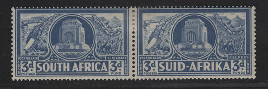 Lot 167 South Africa SC#B8 3d + 3d Chalky Blue Proposed Monument, 1938 Semi Postal Issue, A VFOG Se-tenant Pair, Perf 14, Wmk 201