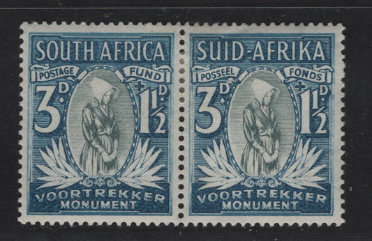 Lot 167 South Africa SC#B4 3d + 1.5d Deep Blue & Gray Voortrekker Woman, 1933-1936 Semi Postal Issue, A VFOG Se-tenant Pair, Perf 14, Wmk 201