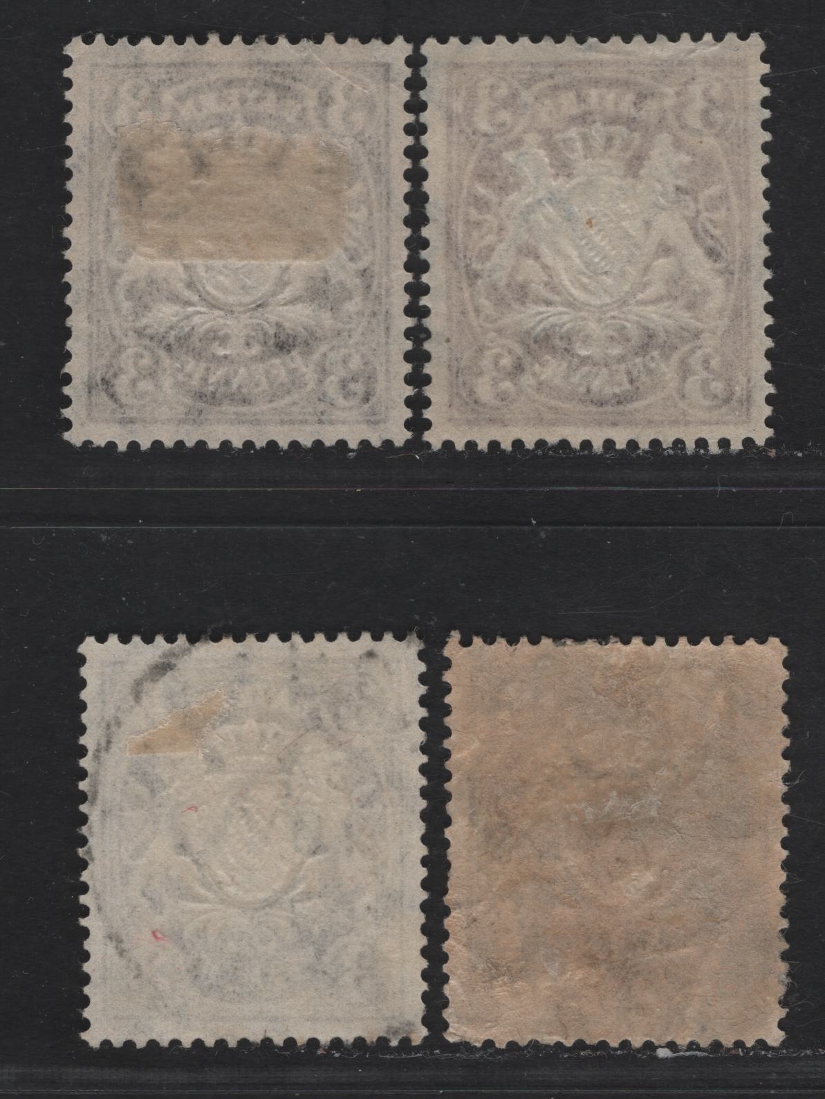 Bavaria #60b, 60 3pf, 1888-1900 Embossed Arms Issue On White Paper, Perf 14x14 1/2, 4 VF Used Singles Black Brown, Deep Olive Brown, Olive Brown, Dark Brown. All Shades Different From Lot 106