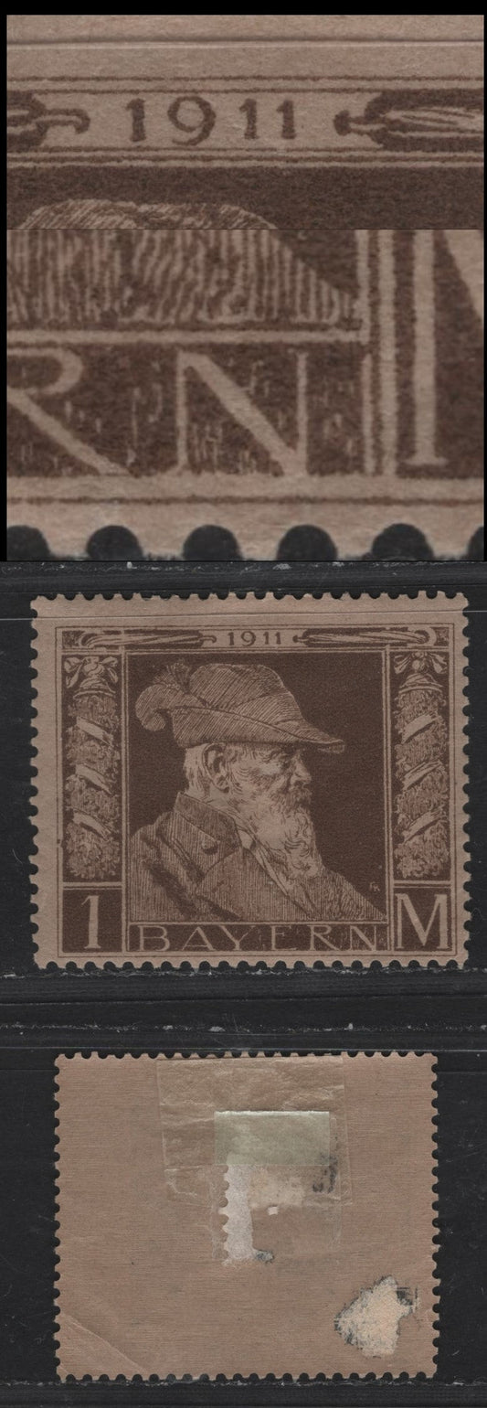 Lot 169 Bavaria Michel# 86I, Scott#86 1m Brown On Grey Brown Paper, 1911 Prince Regent Luitpold 90th Birthday Issue, A VGOG Single Type I