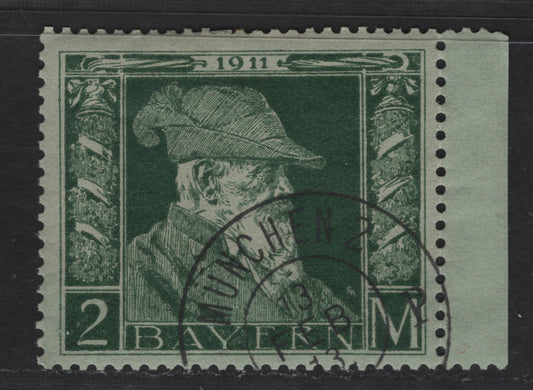 Lot 169 Bavaria Michel# 87II, Scott#87 2m Dark Green On Greenish, 1911 Prince Regent Luitpold 90th Birthday Issue, A VF Used Single Type 2 With CTO Accountancy Cancel