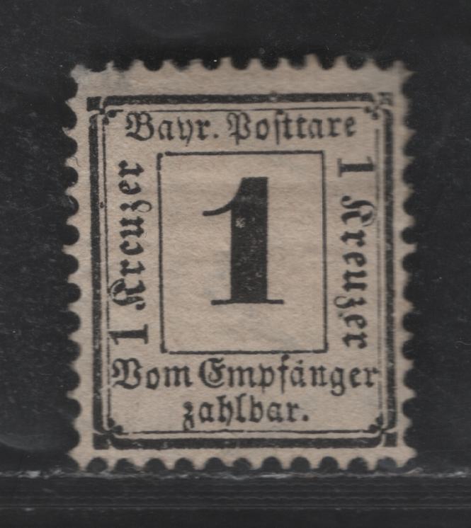 Lot 170 Bavaria #J2a 1kr Black, 1870 Postage Due Issue, A VFOG Single Perf 11 1/2, Watermarked 17m Wide Lozenges