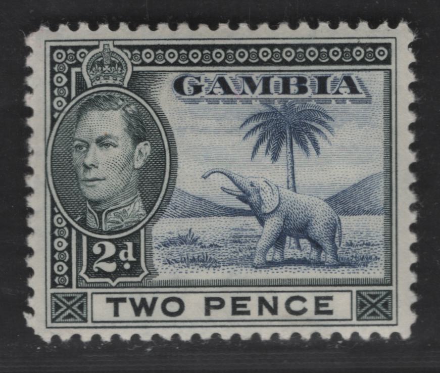 Gambia SG#153 2d Blue & Black King George VI, 1938-1946 King George VI Issue, A VFOG Single, Perf 12, Multiple Script CA Wmk