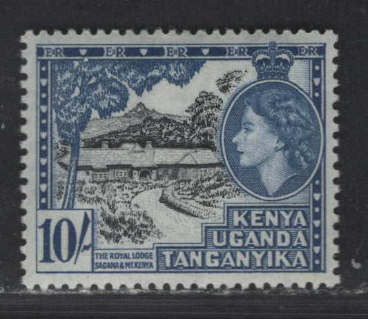 Lot 172 K.U.T SG#179 10/- Black & Deep Ultramarine Royal Lodge, Sagana, 1954-1959 QE II Pictorial Issue, A VFOG Single, Perfs 12.5x13 & 13x12.5, Multiple Script CA Wmk