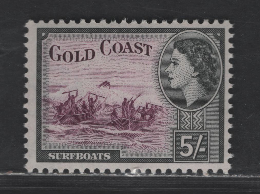 Lot 172 Gold Coast SG#163 5/- Purple & Black Queen Elizabeth II, 1952-1954 QE II Pictorial Issue, A VFNH Single, Multiple Script CA Wmk, Perf 11.5x12