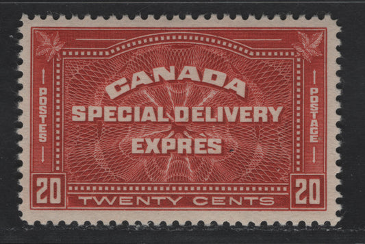 Lot 172 (C) Canada #E4 20c Deep Brownish Vermilion Engine Turned Pattern, 1930-1935 Arch Issue, A VFOG Single With Light Cream, Almost White, Satin Gum, Jumbo Margins