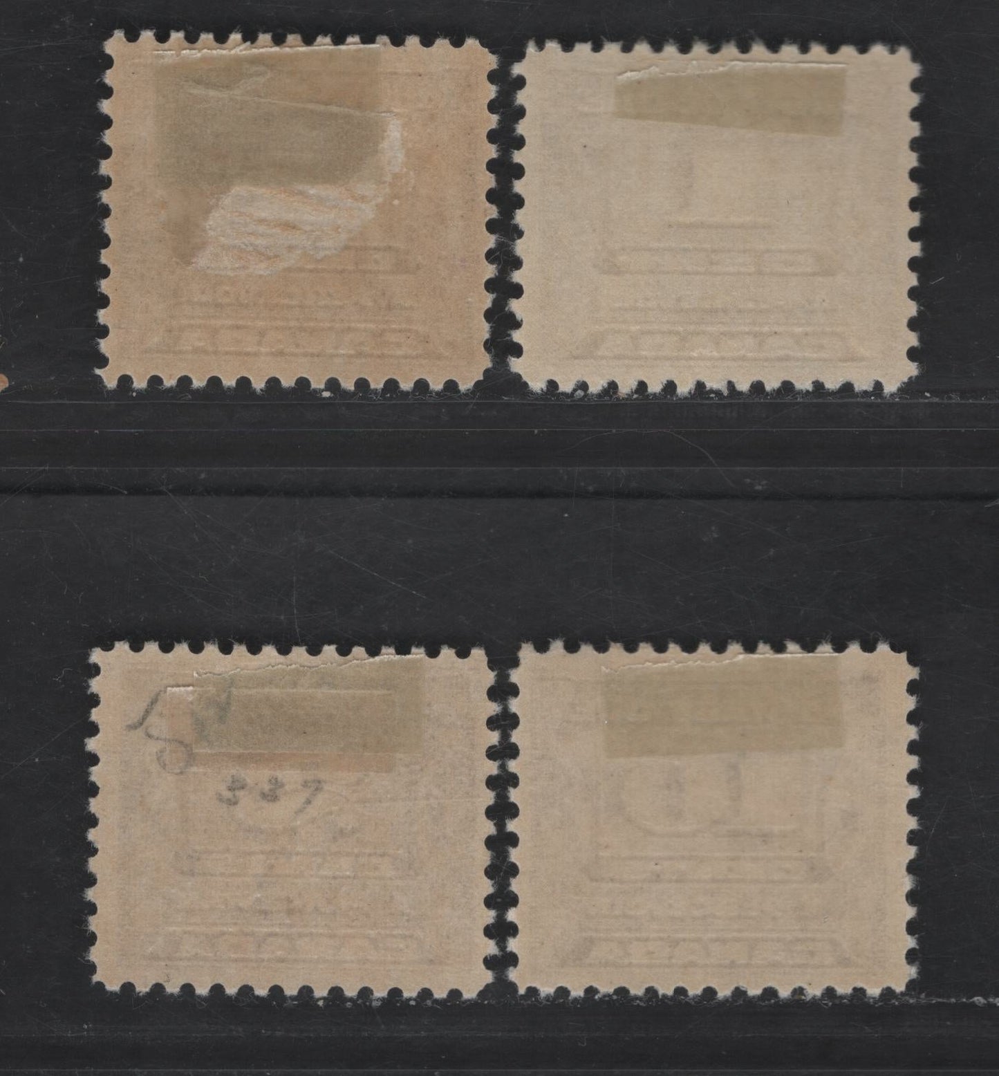 Lot 173 Canada #J11-J15 1c-10c Milky Bluish Violet & Reddish Violet Numeral On Fancy Background, 1933-1934 Third Postage Due Issue, 4 Fine & VFOG Singles With Semi-Gloss Cream & Yellowish Cream Gum